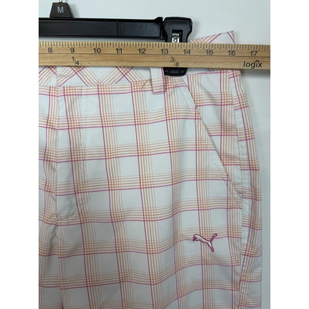 Puma Men's Golf Shorts‎ White Orange Pink Plaid Sport Lifestyle Lightweight 32